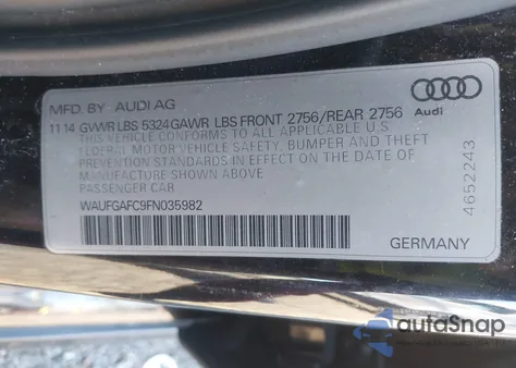 2015 Audi A6 3.0T Premium Plus from USA, damaged, VIN WAUFGAFC9FN035982